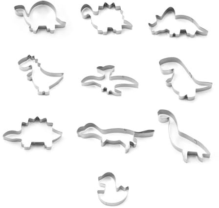 RADISOPH 10 Stück Plätzchen Ausstecher, niedliches Dinosaurier-Ausstecher-Set aus Edelstahl, Dinosaurier-Form, Keksformen für DIY-Backen, Kuchen, Fondant, Zuckerguss, Kekse