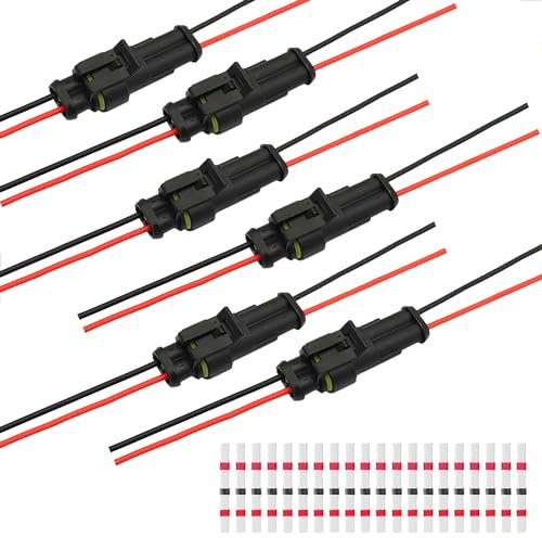 6 Sets 2 Pin Car Waterproof Electrical Connector, Car Wire Connector, Waterproof Connector with Wire and 20 Solder Terminals, For Car, Truck, Boat and Other Wire Connections