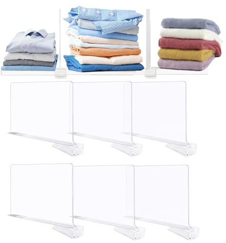 Coriver Acryl Regaltrenner, 6 Stück Transparente Multifunktionaler Regalteiler, Verstellbarer Shelf Divider, Kleiderschrank Trenner für Schlafzimmer Küche Schränke und Organisation-30x20 cm