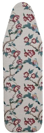SHERWOOD Ironing Board Cover 124 x 38cm 100% Cotton Cover with Thick Felt Resists Scorching and Staining Adjustable Size Iron Board Cover (Flowering Crabapple and Parrots,124 x 38cm)