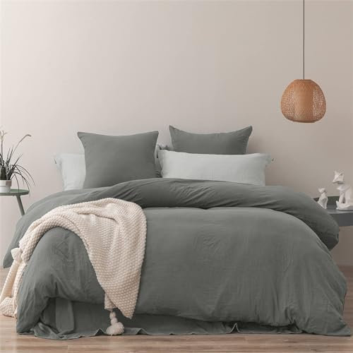 Gezu Bettwäsche 135x200cm Grau Anthrazit Microfaser Bettwäsche Set Uni Unifarben Superweiches Einzelbett Bettbezug mit Reißverschluss und 1 Kissenbezüge 80x80 cm - Romantisch und Elegant