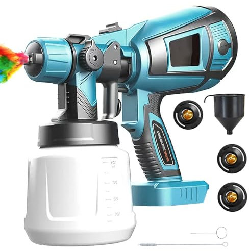 Akku farbsprühsystem, Ersetzen für Makita 18V BL1850, 1000 ML Farbspritzpistole mit 3 Düsen (1,0mm, 1,8mm, 2,5mm),3 Muster, für den Innen- und Außenbereich (ohne Akku)