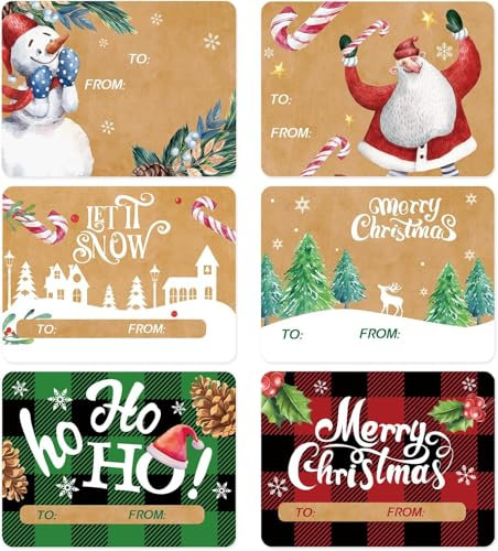 DERAYEE 60 Stück Weihnachten Aufkleber,Etiketten Selbstklebend zum Beschriften,Kraftpapier Weihnachtsaufkleber,Geschenkaufkleber,Weihnachtssticker Weihnachtsaufkleber Klebeetiketten Kinder