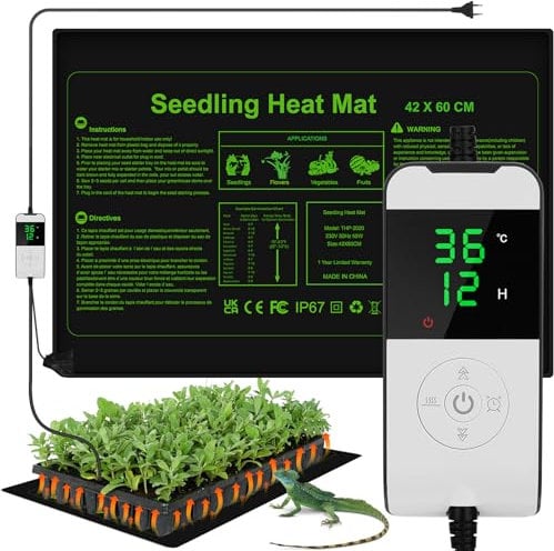 WADEO Tappetino riscaldante Grande 60 X 42cm, Tappetino riscaldante rettili 55W con termostato da 5 a 45°C, Tappeto riscaldante Piante con Funzione di temporizzazione 0-12H
