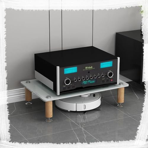 HAEKEBC HiFi Audio Video Geräteschrank Massivholz Gehärtetes Glas Verstärkerschrank Professionelles Rack Audio Tower Mehrschichtiger Stoßfester Medienständer(White,1 Tier)