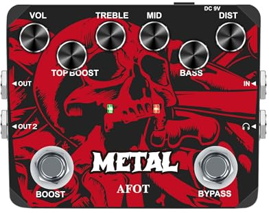 AFOT Heavy Metal Distortion Guitar Pedal, Realize the Sounds of Metal, Rock and Punk, Muff Top Boost Distortion Guitar Effect Pedal with 80s or 90s Metal Sounds and Earphone Useable Output Ture Bypass