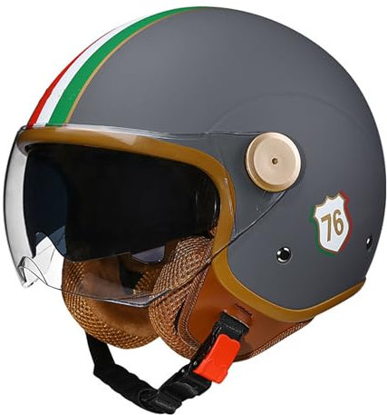 3/4 Casco Moto Casco Aperto Casco Moto Mezzo Casco con Visiera Parasole Retro Vintage Style Vespa Casco Jet per Uomo Donna Moto Casco ECE Approvato A,XL