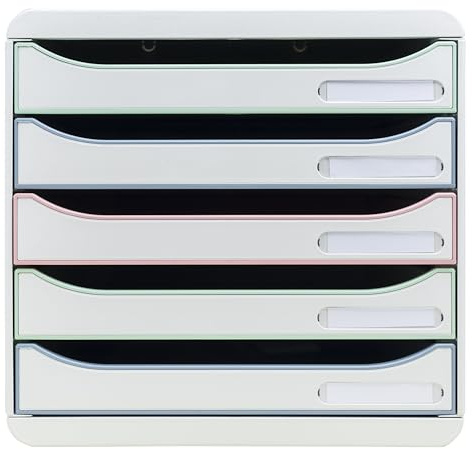 Exacompta - Ref 309303D - BIG BOX PLUS Autentik - 5 drawer cabinet for A4+ documents - External dimensions: Depth 34.7 x Width 27.8 x Height 27.2 cm - Assorted