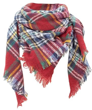Karierter Schal für Damen, leicht, kariert, New Thorn quadratischer Schal für Damen, kariert, Farbe Wollschal, rot, A