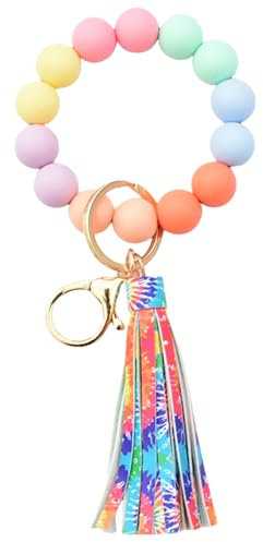 YFelomatric Schlüsselanhänger Auto Frauen Armband Silikon mit Perlen Quaste als Geschenk für Damen in Mehrfarbig