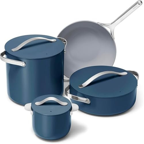 HJZSZX Cookware Sets Small Cookware Sauté Pans Round Saucepans and Stock Pots 3 Lids Storage Organizer Included,Navy,one Size