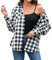 Stamain Chemise a Carreaux Noir Femme Chemise à Boutons à Manches Longue Country Top à Enrouler Décontracté Bureau Classique Fête avec Poches M
