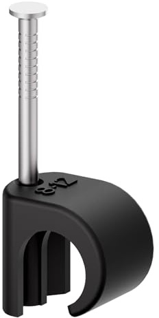 Temolink Kabelschellen, 100 Stück Nagelschellen, 8-12 mm, 304 Edelstahl, Kabelmanagement für Telefon und Ethernetkabel, Stromkabel, Rohr, Schwarz