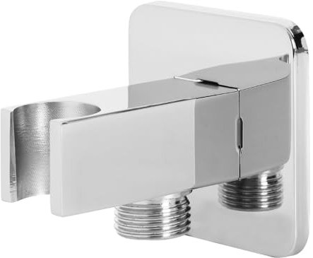 Wandanschlussbogen mit Brausehalter, Handbrausehalter mit 1/2 Wandanschlussbogen, Chrom Schlauchanschluss mit Brausehalter, Universal brausehalter, Einfache Montage (Silber, Brausehalter)
