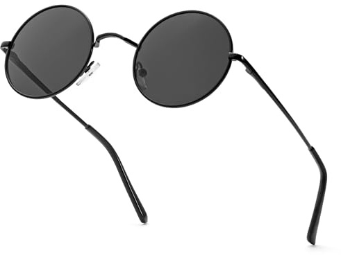 HENGOSEN Runde Sonnenbrille Polarisierte Kreis Sonnenbrille für Herren Damen Retro Metall Hippie Sonnenbrille für Fahren Reisen
