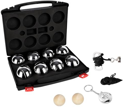 Boccia Kugeln 8er Set, Boule Kugeln Metall Petanque Set mit Aufbewahrungsbox, Abstandsmesser, Messband, Kugelmagnet, 2 Holz-Zielkugeln, Perfekt Boule Set für Outdoor- und Freizeitspiele (Serie B)