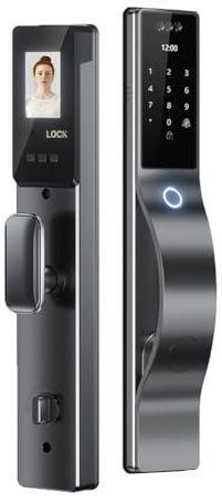 Ohulelks Serrature Intelligenti con Riconoscimento Facciale 3D e Impronta Digitale, Carta Magnetica e Password. Serratura Elettronica Completamente Automatica con Telecamera.