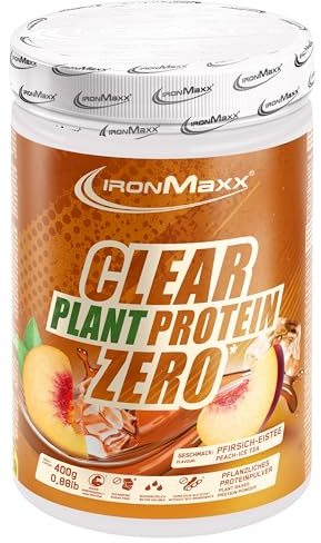 IronMaxx Clear Plant Protein Zero – Peach Ice Tea 400g Dose | Zuckerfreies, pflanzliches Eiweißpulver auf Erbsenbasis | Klar lösliches veganes Protein | Erfrischendes Sportgetränk ohne Soja