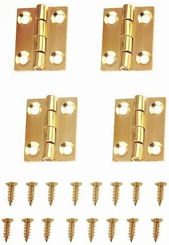 4PCS Small Hinges - Brass Door Hinge - Mini Hinges with Screws - Small Hinge for Wood Cabinets Drawers Wardrobes Windows (Gold, 25x20mm)