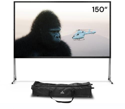 AWOL VISION 150 Folding Outdoor Projector Screen with Stand – 1.3dB Peak Gain, Wrinkle-Free Outdoor Movie Screen, Portable Projector Screen for UST, Short & Long Throw 4K Projectors (MW-PF150)
