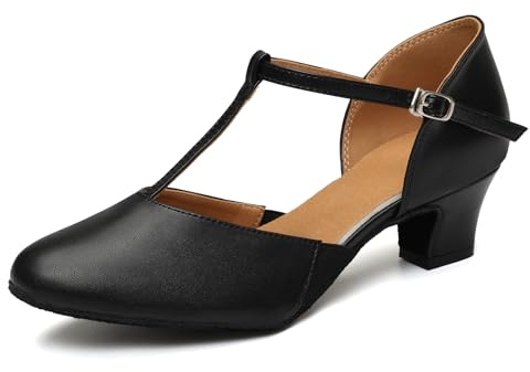 GYUBL Chaussures de Caractère T-Strap Chaussures de Danse Latine Femme Salsa Bachata de Salon Petit Talonavec Talon de 4cm