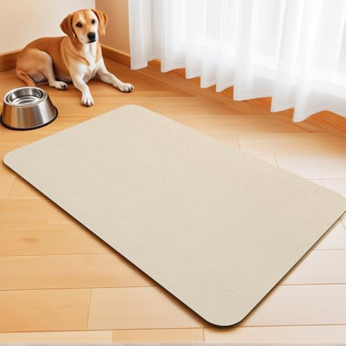 Napfunterlage Hund Hundenapf-Unterlage Hunde-Futtermatte Große Katzematte für Futter- und Wassernäpfe Hunde-Fütterungsmatte rutschfeste Katzen-Futtermatte Fleckenfrei (Beige, 60 x 90 cm)