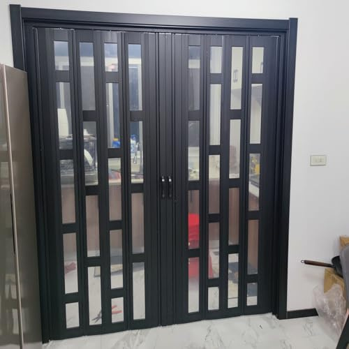 Porte AccordéOn Coulissante Pliante Portes accordéon Pliantes Noires avec Verre Acrylique, cloison de séparation Gain de Place pour Cuisines, balcons, terrasses(95 x 203 cm)