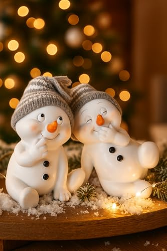khevga Juego de 2 figuras de muñeco de nieve, de pie y sentado, decoración navideña en gris y rojo, clásicas o divertidas, ideales para alféizar de ventana, mesa y decoración de invierno (gris