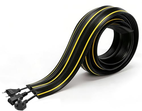 2M PVC Floor Cable Cover & Protector, Triple-Channel for Office Home | Non-slip base, prevents trips, 3-channel cable tidy, for home/garage/workshop/events, cable management, heavy-duty