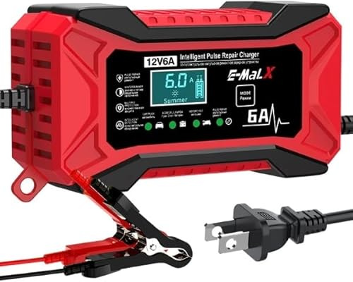 Emergix Intelligentes Auto-Ladegerät – Starthilfe und Wartung | Schnellladung, Mehrfachschutz, LCD-Bildschirm und kompatibel mit 12 V