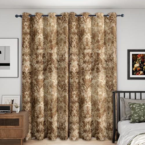 Generisch Barock Gardinen Blickdicht 2er Set, Vorhänge Damast Vintage Motiv mit Ösen, Wohnzimmer Schlafzimmer Deko, Thermovorhang Verdunkelung, H 175 x B 140 - K331