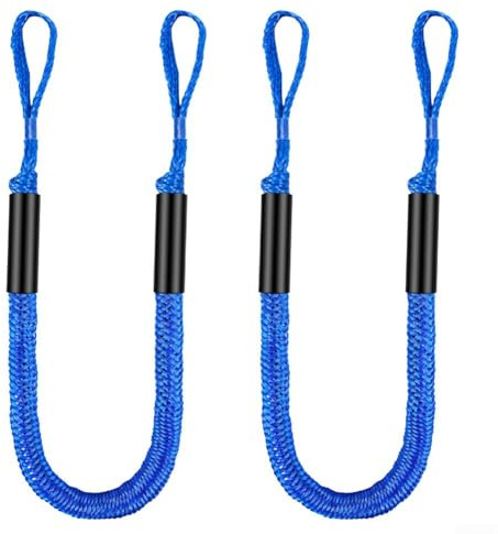 Lot de 2 cordes d'amarrage élastiques de 1,2 m à 1,5 m, résistance à la traction de 1 043,3 kg pour kayak, jet ski, pontons, cordon élastique absorbant les chocs avec noyau en latex, bleu