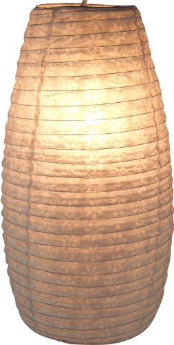 GURU SHOP Kleiner Ovaler Lokta Papierlampenschirm, Hängelampe Coronada - Natur/weiß, Lokta-Papier, 42x22x22 cm, Asiatische Lampenschirme aus Papier & Stoff