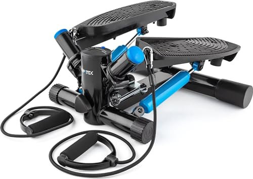 Gymtek XST500 Stepper, Drehstepper inkl. Expanderbänder - Twist Mini Stepper mit LCD, Schrittzähler und Kalorienzähler - Fitness, Pilates, Workout - Stairmaster Sportgeräte Zuhause (schwarz und blau)