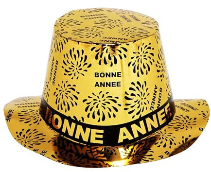 Widmann 7990Q - Partyhut Bonne Année Gold, 1 Stück, Schwarz-Gold, französischer Text und Feuerwerk, Frohes neues Jahr, Papp Hut, Silvester, Neujahr, Jahreswechsel