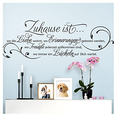 Grandora Wandtattoo Zitat Zuhause ist wo die Liebe wohnt I schwarz (BxH) 100 x 35 cm I Wohnzimmer Flur Diele Aufkleber Wandaufkleber Wandsticker Sticker W942