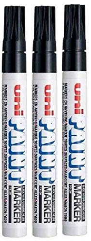 Uni Colour Medium (2.2-2.8mm) PX-20 Black Oil Paint Marker Pen Metal Glass Wood Plastic Stone Outdoor mm Metal Bullet Nib Tip (Pack Of 3)