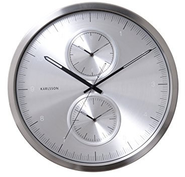 KARLSSON KA5508SI Wanduhr Multiple Time Aluminium Gebürsted, Silver, 50x50x5 cm