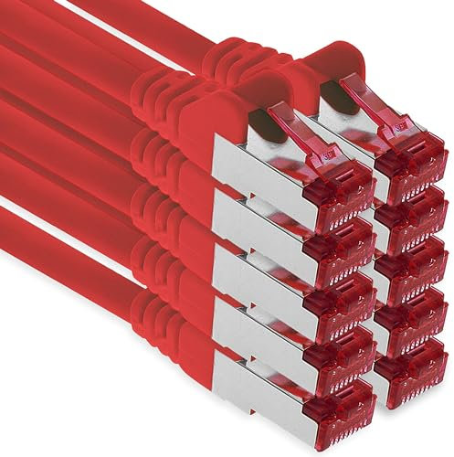 1aTTack.de - 10x 0,5 m câble de brassage CAT6 S/FTP PIMF blindage CAT.6 câble réseau RJ45 câble Ethernet DSL LAN routeur commutateur modem panneau de brassage - rouge - 10 pièces