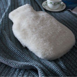 The Wool Company Sheepskin Hot Water Bottle Cover Oyster - Soft and Warm Made From 100% Sheepskin - Natural Rubber Bottle- Made in UK