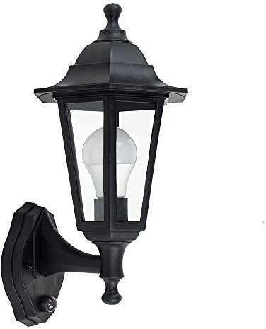 MiniSun | Traditional Style Black Security PIR Motion Sensor Wall Lantern | Outdoor Wall Lights, Home Décor & Improvement Essential | Includes 6W LED Bulb | Mains Wired