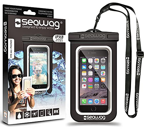 SEAWAG Pochette Étanche Smartphone Flottante, Sac Étanche IPX8 pour iPhone 16 15 14 & Samsung Galaxy S25 Next, Écran Tactile, Tour de Cou, Plage Piscine Plongée, Noir/Blanc, Lot de 1