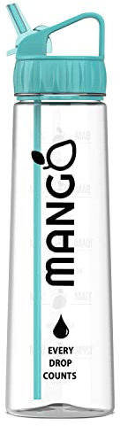 MANGO Sport Water Bottle With Straw - 900ml Motivational Water Bottle with Time Markings - Clear Water Bottle BPA Free Sports Bottles With Flip Nozzle And Leakproof Cap for Women and Men (Ice Green)
