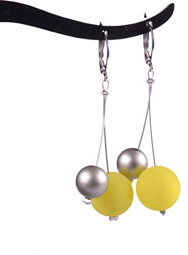 Langer Ohrring Nina, 14mm Polarisperle, 10mm Acrylperle silber | Handgefertigt, Adi-Modeschmuck Berlin