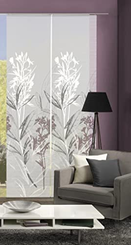 VISION S 55453-0307 | 2er-Set Schiebegardine SEMORA | halb-transparenter Stoff in Bambus-Optik | 260x60 cm | Farbe: Grau