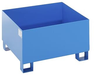 eurokraft | Stahl-Auffangwanne für 200-l-Fässer | LxBxH 800 x 800 x 465 mm | mit Zulassung | blau pulverbeschichtet | ohne Gitterrost