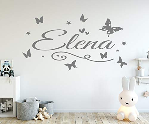 tjapalo® dgr-tk44 Wandtattoo Kinderzimmer Name Wunschname Schmetterlinge Deko Wandaufkleber Sticker Mädchen Junge Wanddeko Kinder, Größe: Länge 58cm