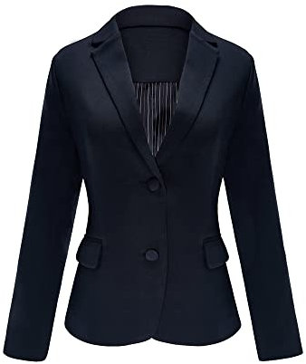LookbookStore Damen Blazer mit gekerbten Revers-Taschen und Knöpfen, für Arbeit, Büro, Zwei Knöpfe, Marineblau, M
