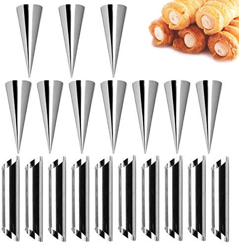 CHEPL Cannoli Backform 20PCS Backen Formen Cannoli Rohre Molds Edelstahl Schraube Croissant Horn Tubes Creme Rolle Kuchen Gebäck Spirale Horn Backform