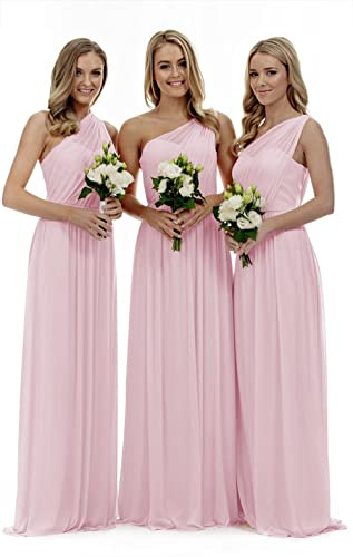 Lecureler Abito da damigella d'onore lungo una spalla, Rosa confetto, 34